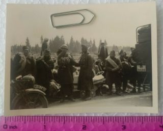 066 Ww2 Orig.  German Photo Prisoners French Soldiers Truck Motorcycle 3 X 4 Inch