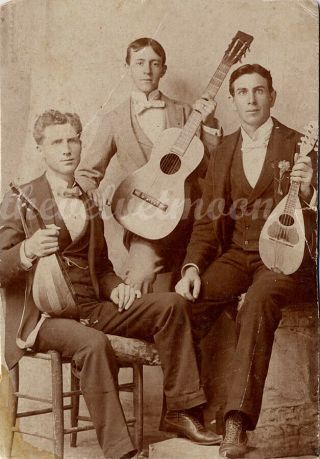 Vintage Male Studio - Cabinet Card Portrait Of Men With Mandolins And Guitar