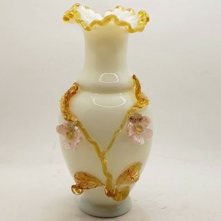 7.  5 " Victorian Stevens & Williams English Art Glass Vase Applied Flowers