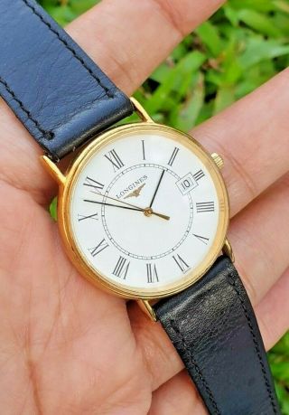 Longines Quartz L.  263.  2 Date Gold Plated Luxury Roman Acct Vintage Swiss Watch