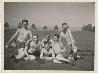 Vintage Photograph,  Muscular Shirtless Young Men In Sport Field,  Gay Interest