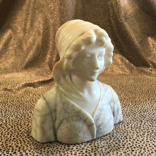Antique Small Table Top Hand Carved Marble Female Bust