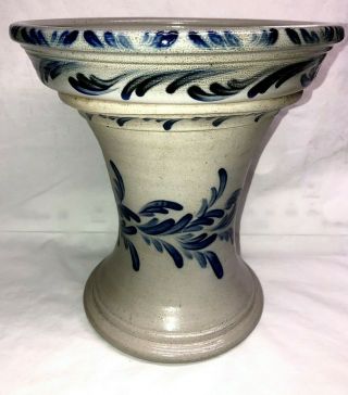 1991 Eldreth Pottery Cobalt Blue Stoneware Salt Glaze Floral Bird Bath Rare Find