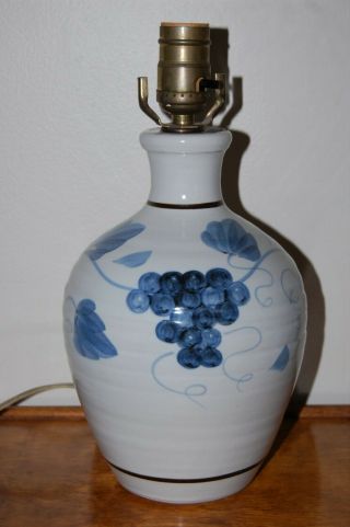 Vintage Simon Pearce / Miranda Thomas Blue Handpainted Grapevine Pottery Lamp