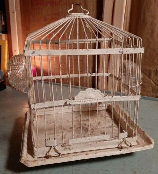 Vintage Antique Victorian Metal Ornate Wire Bird Cage W/glass Feeders