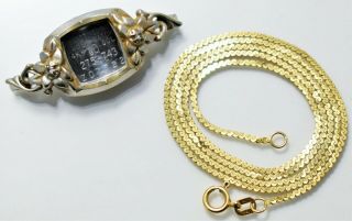 Antique Vtg 14k White Gold Diamond Lady Gruen Watch Case 16.  25 " Long S Link Chain