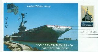 Uss Lexington Cv - 16 Color Photo Ww Ii Aircraft Carrier Museum First Day Of Issue