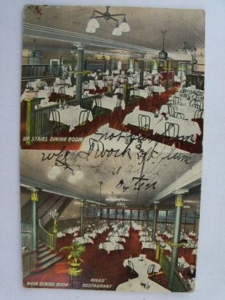 Vintage 1912 Riggs Restaurant,  43 - 47 West 33rd Street,  York City Ny Postcard