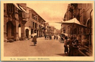 Vintage 1910s Singapore Postcard Street Scene Vendors Stores Rickshaw W/ Message