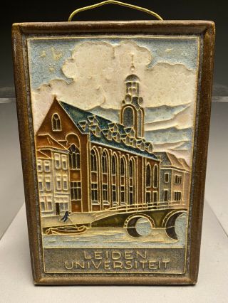 Vintage Delft Porceleyne Fles Cloisonne Type Tile Leiden Universiteit 2