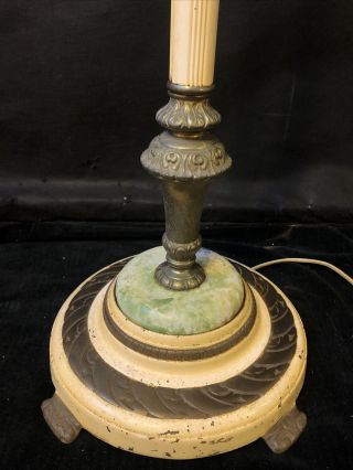 Antique Vintage Metal & Brass Swing Arm Floor Lamp Faux Green Marble