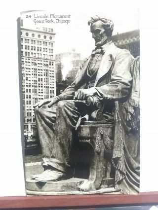Vintage Rppc Postcard.  Lincoln Monument Grant Park Chicago Illinois