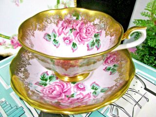 Royal Albert Tea Cup And Saucer Avon Shape Pink Roses Pink Base Teacup Portrait
