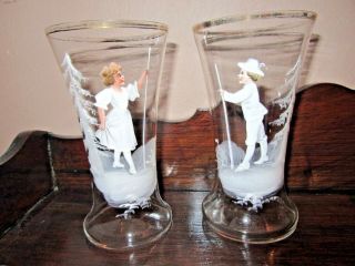 Soon Xmas Lovely Authentic Antique Mary Gregory Enamel Crystal Glasses