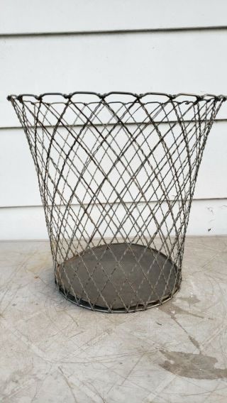 Vintage Wire Waste Basket Expanded Metal Garbage Can Industrial Steampunk