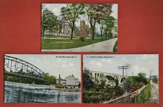 (3) 1910 Painesville Ohio Postcards Court House,  Old Mill,  L.  S.  Railway Bridge