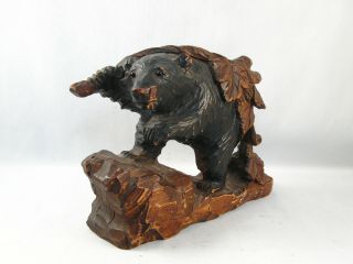 Antique/vintage Black Forest Hand Carved Wooden Bear Carrying A Grapevine
