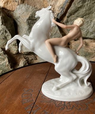 Vintage Schaubach - Kunst German Porcelain Figurine Of Nude On White Horse, 2