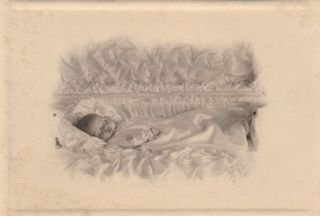Antique Photo Post Mortem Infant In Casket White Gown 4.  25 X 6.  25 Inch