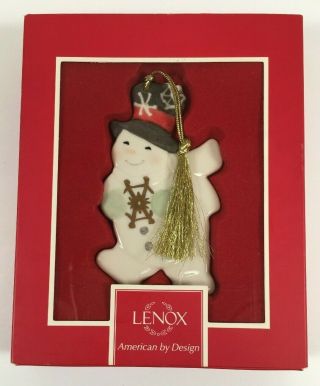 Lenox Snowflake Snowman Christmas Ornament Gold Tassel Box