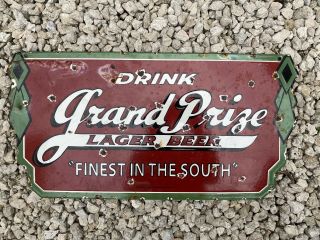 Vintage Gulf Grand Prize Lager Beer Porcelain Metal Sign Oil Gas Station Drink