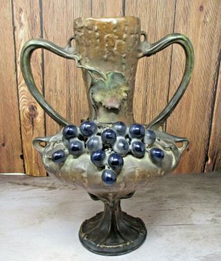 Antique Art Nouveau Amphora Pottery Grapes Vase Turn Telplitz Austria Bohemia
