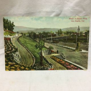 Vintage Postcard Winter In Elysian Park Scene Los Angeles California
