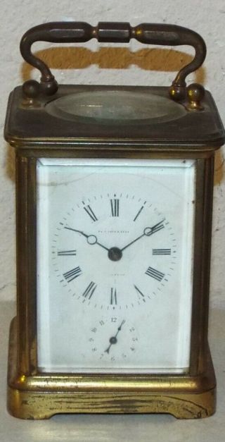 Antique Carriage Clock With Alarm Brass & Glass