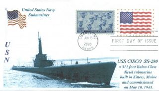 Uss Cisco Ss - 290 Lost Submarine World War Ii,  Naval Photo Cachet Naval First Day