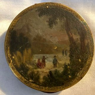 Antique 18 Century French Hand Painted Gilded Metal Box Signed Lebrun