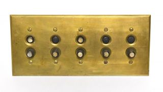 Vintage 5 Gang Push Button Light Switch Panel With Brass Switch Plate