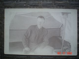 World War One Era Military Real Photo Postcard - Soldier Sitting In Tent