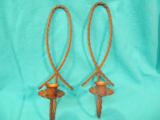 Vintage 12 " Twisted Rope Brass Wall Sconce Candle Holders