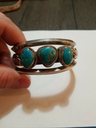 Vintage Native Sterling Silver Turquoise Cuff Bracelet 107 Grams Pawn