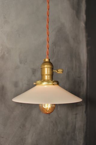 Vintage Industrial Pendant Light With Milk Glass Shade - Made In The Usa