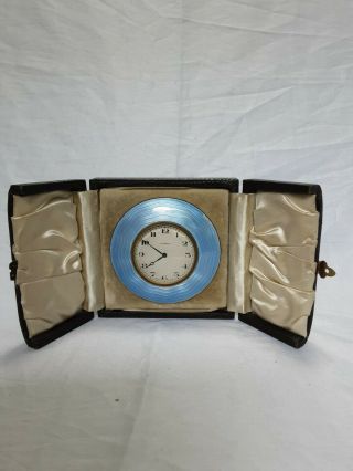 Antique Swiss Travelling Clock Guilloche Cased 8 Day