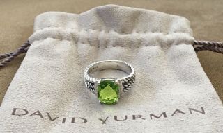Vintage David Yurman 925 Sterling Silver Green Peridot & Diamonds Size 7.  25 Ring