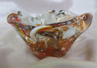 Vintage Massive Italian Murano Amber Color Crystal Glass Art Decorative Bowl