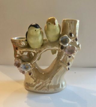 Vintage Birds & Flowers Double Bud Vase Made In Japan