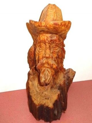 Vintage Hand Carved Wood Buffallo Bill Cody Bust 14 1/2 " One Of A Kind Folk Art