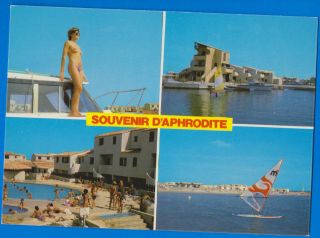 Leucate.  Aphrodite Village,  Naturist Nudist Beach,  Nude Woman Man,  Old Postcard
