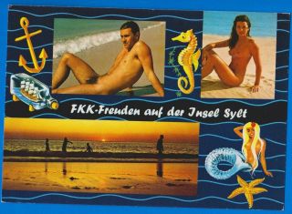 Insel Sylt,  Germany,  Naturist Nudist Beach,  Nude Woman Man,  Mermaid Old Postcard