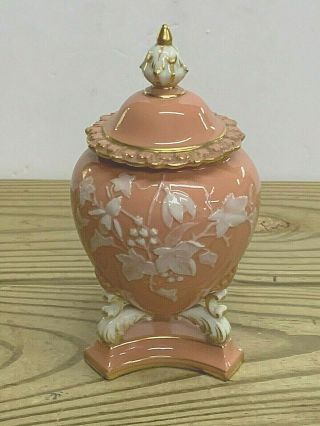 Vintage Locke & Co.  Worcester England Footed Lidded Jar Dish Blush