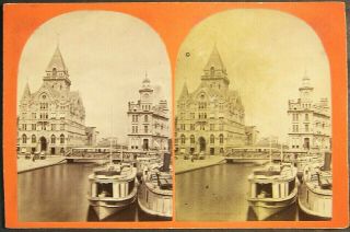 1875,  Erie Canal,  Downtown Syracuse,  Ny,  Salina St.  Bridge,  Canal Boats,  Imperial