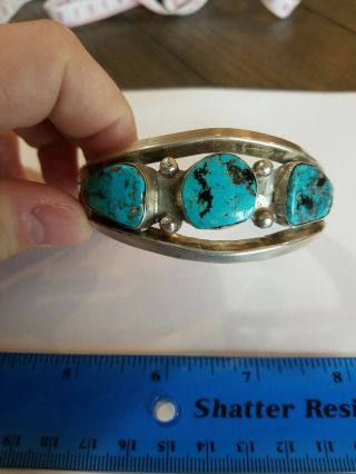 Vintage Native Sterling Silver Turquoise Cuff Bracelet 76 Grams Pawn