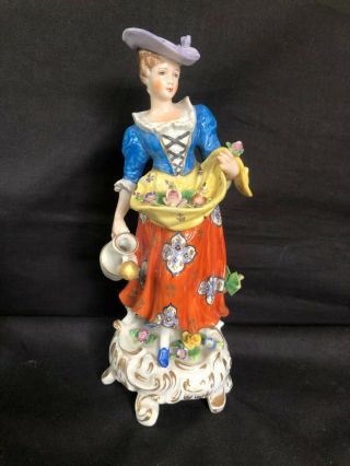 Antique German Porcelain.  Lady With Flowers.  Marked Bottom