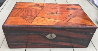 Antique Japanese Lacquer Lap Desk Writing Slope Box Geometric Parquetry Inlay 16