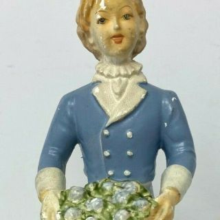 Vintage Chalkware Statue Figurine Boy 737 With Blue Flowers