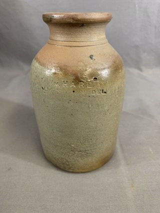 Antique Stoneware Oyster Jar Crock Wm.  Hare Wilmington,  Delaware