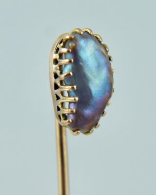 Antique French 18k Iridescent Pearl Stick Pin Stickpin Lapel Brooch Vintage Gold